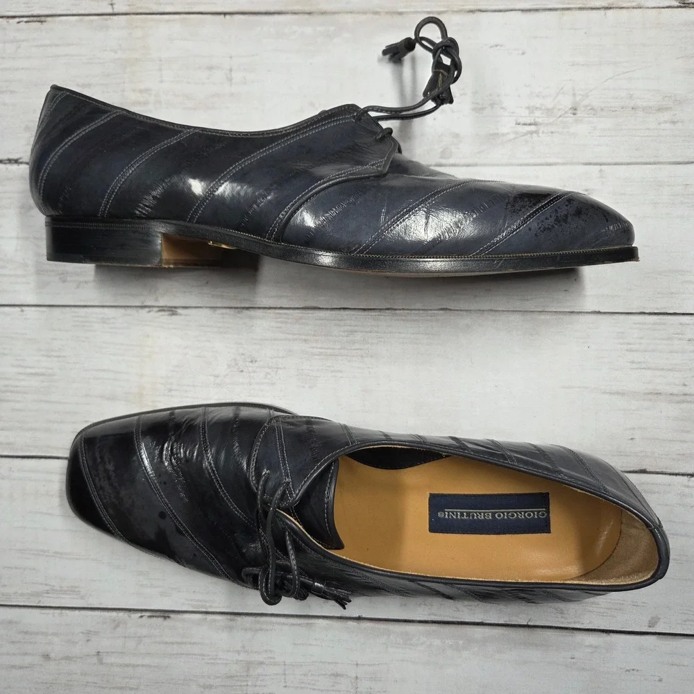 Giorgio Brutini Eel Skin Oxford Tassel Dress Shoes Mens 11.5 D Grey Blue 933278